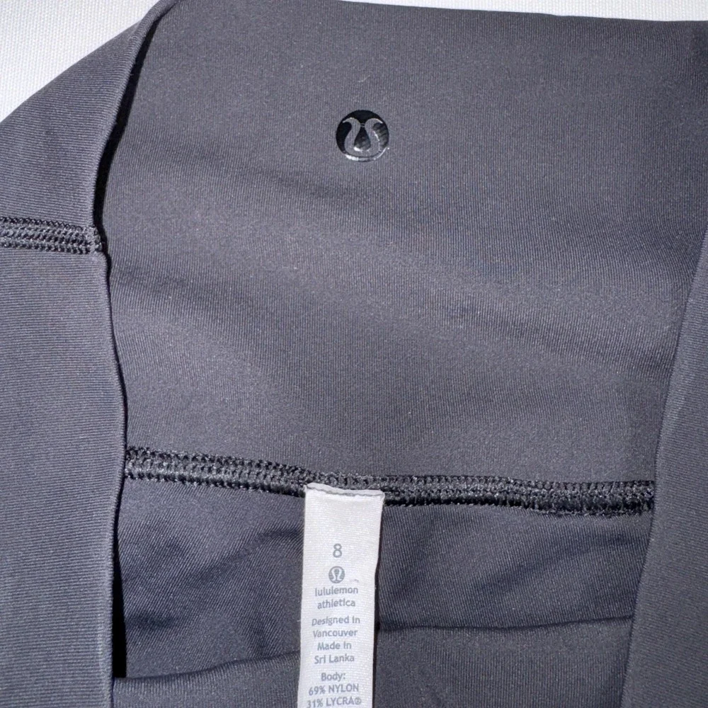 Lululemon Black Mesh Panel High Rise Leggings Size 8 Heathered‎ Grey Trim Yoga